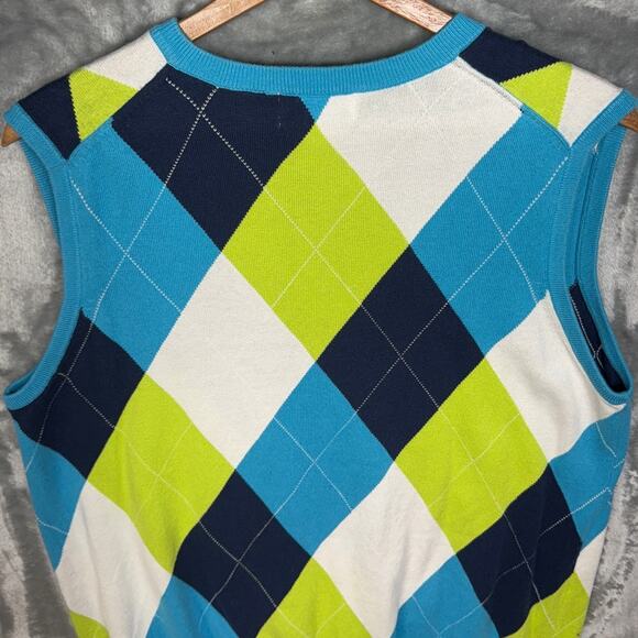 McIlhenny Dry Goods Blue Green Argyle Academia V Neck Sweater Vest Large - Picture 4 of 6